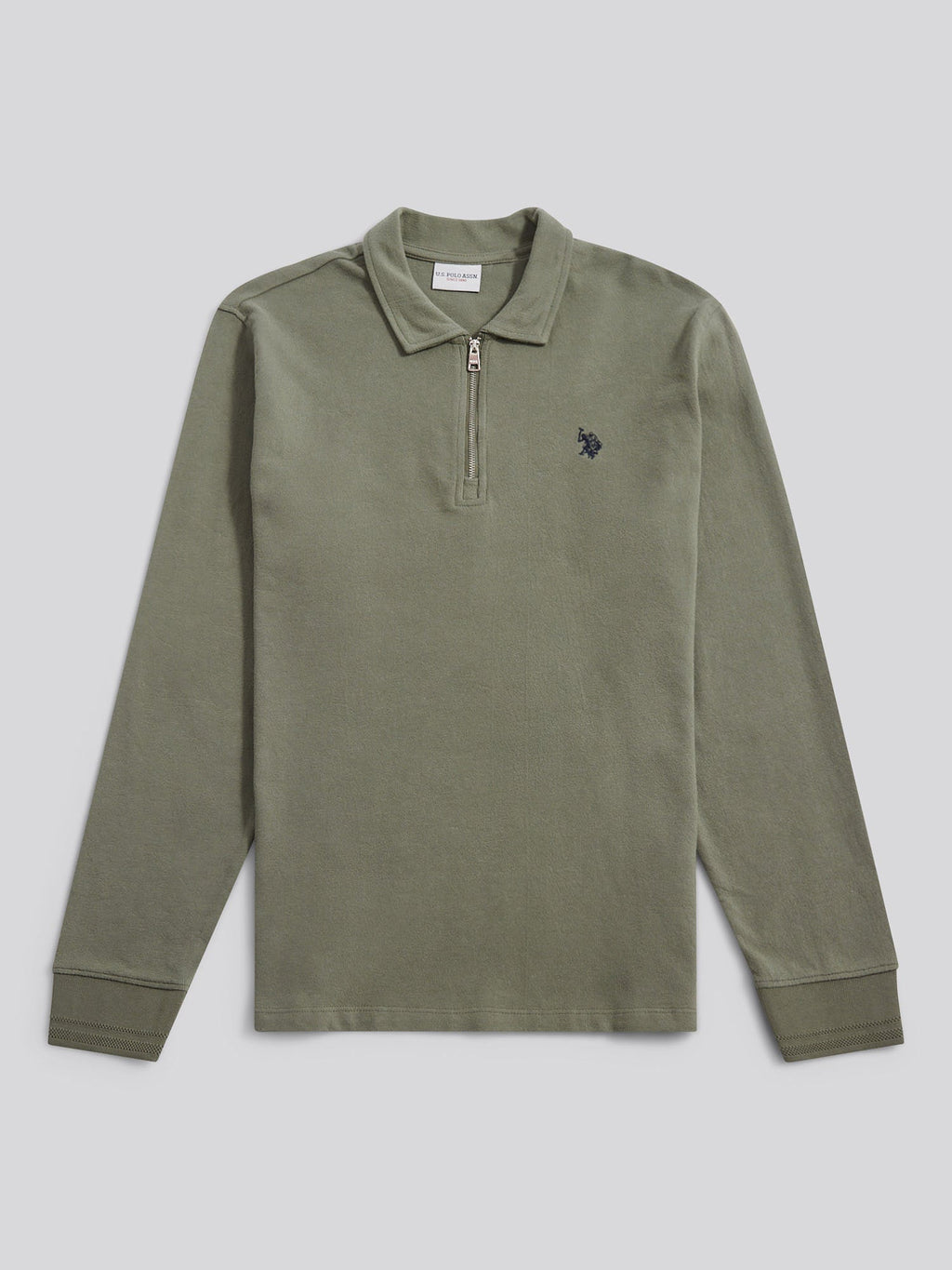 Mens Flat Pile Long Sleeve Polo Shirt in Mulled Basil