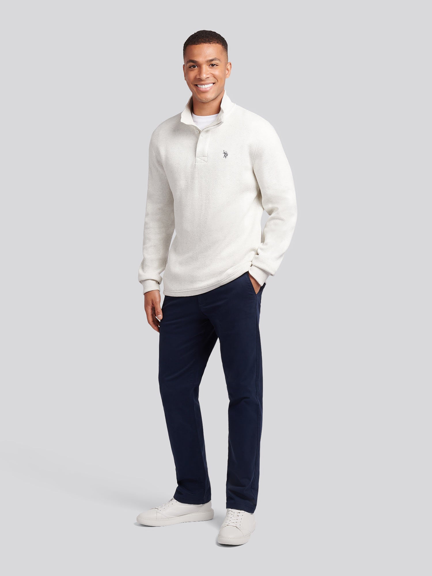 Mens Herringbone Open Hem Funnel in Light Grey Marl
