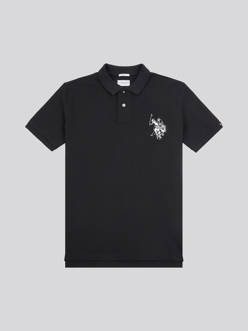 Mens Large Player Pique Polo Shirt in Black Bright White DHM