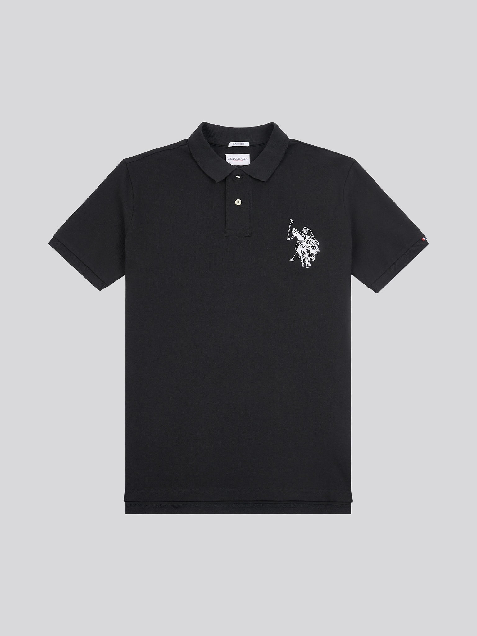 Mens Large Player Pique Polo Shirt in Black Bright White DHM