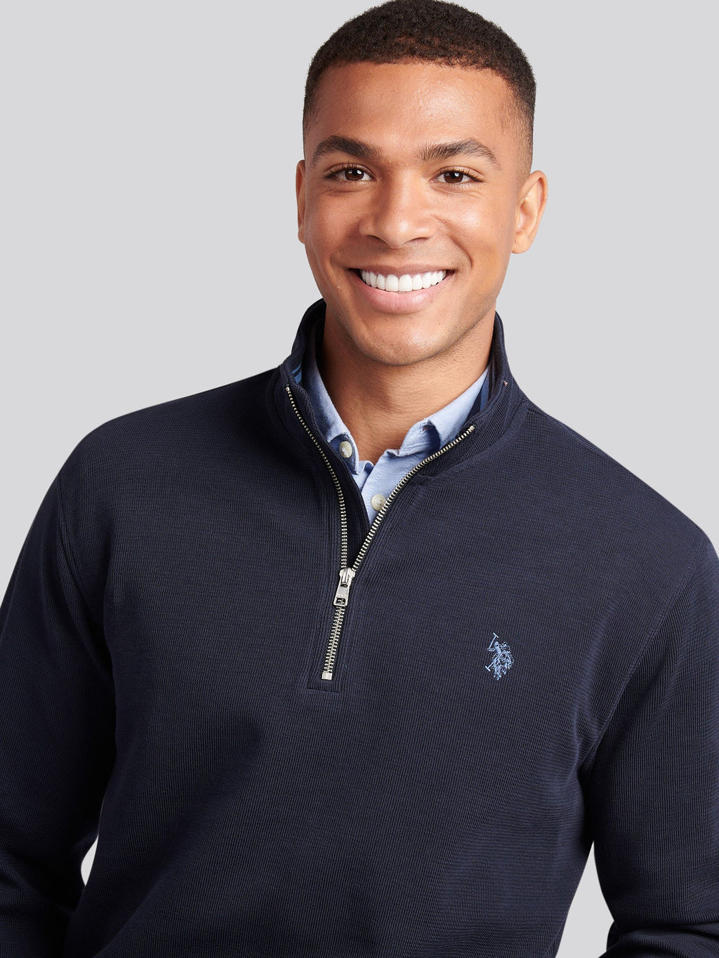 Mens French Rib 1/4 Funnel in Dark Sapphire Navy / Moonlight Blue DHM