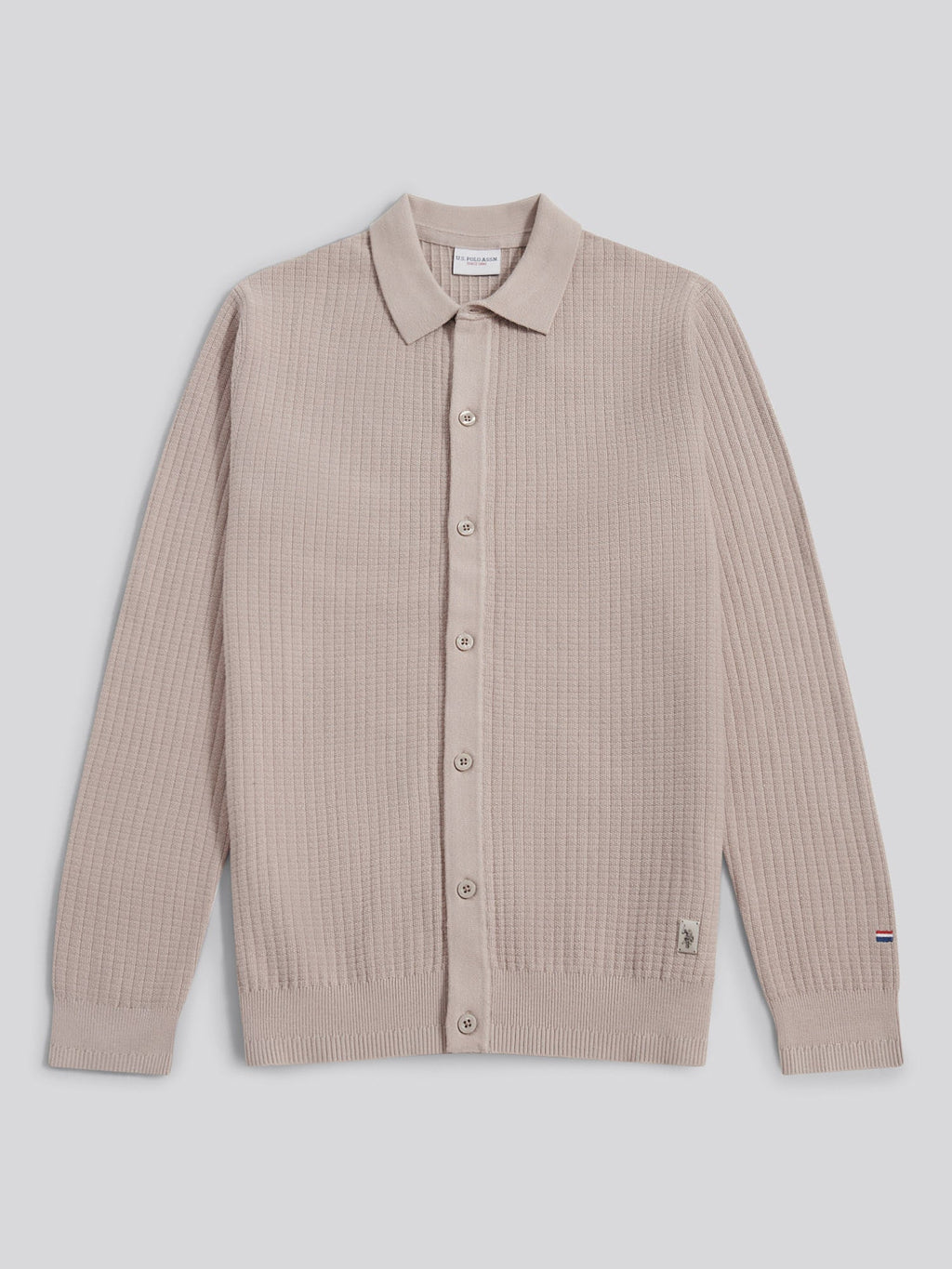 Mens Check Texture Button Thru Long Sleeve Polo Shirt in Atmosphere