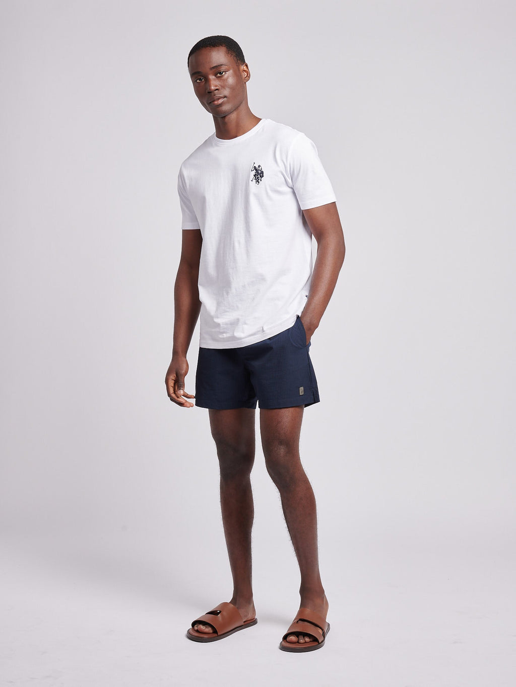 Mens Seersucker Swim Short in Dark Sapphire Navy