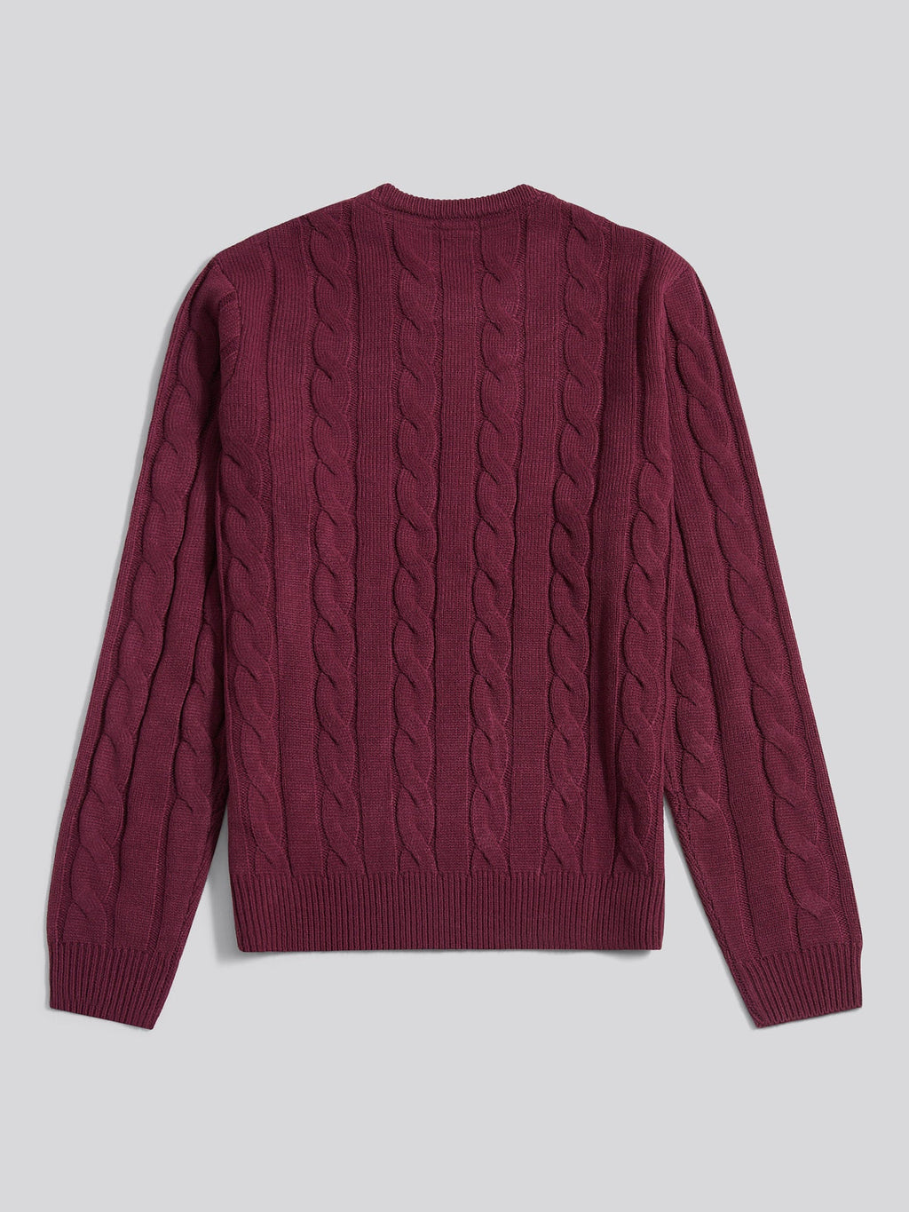 Mens Cable Knit Crew in Grape Wine