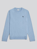 Mens Double Horsemen Cotton Knit Crew Jumper Parisian Blue Marl
