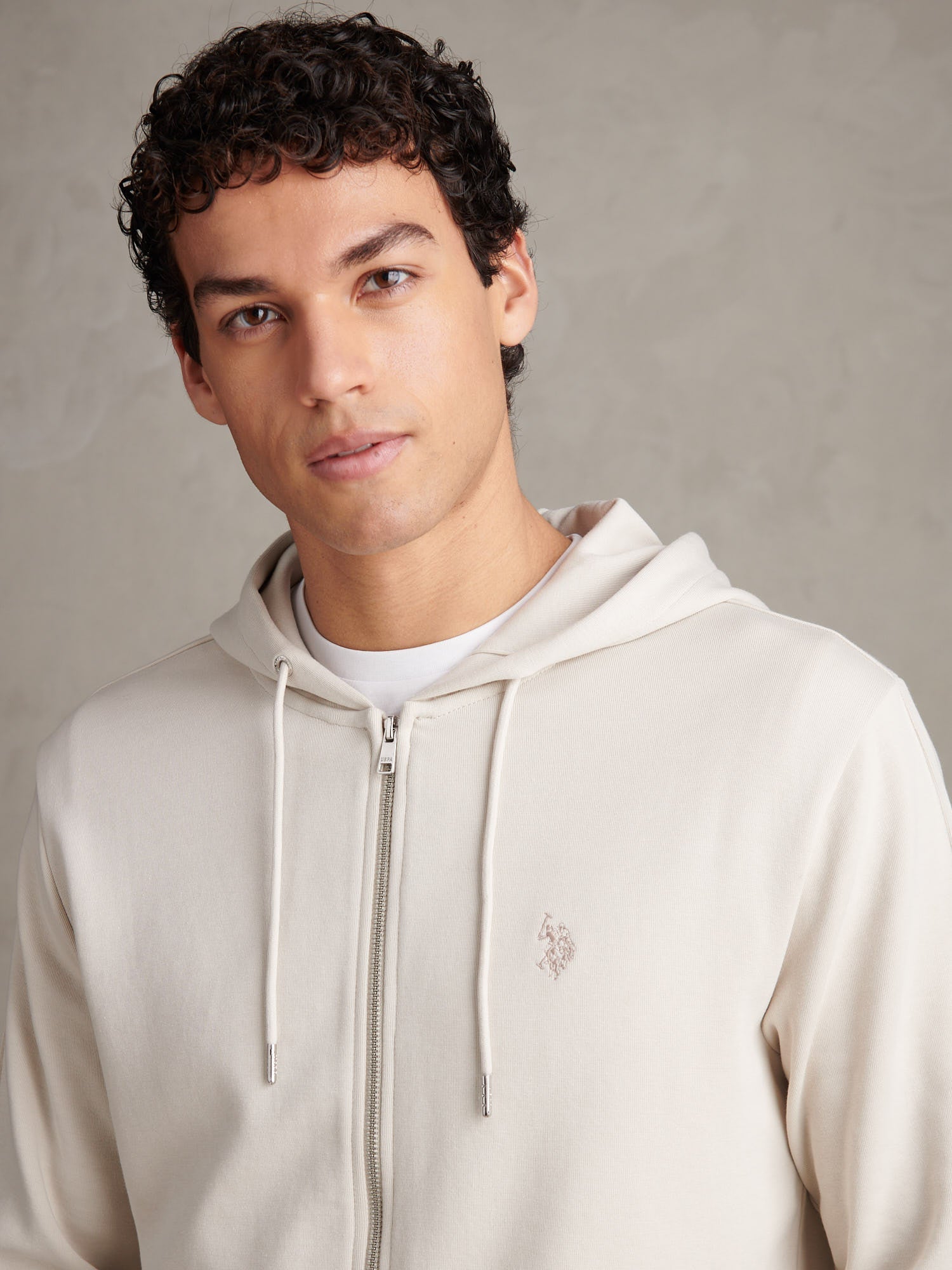 Mens Double Horsemen Interlock Zip Hoodie Beige