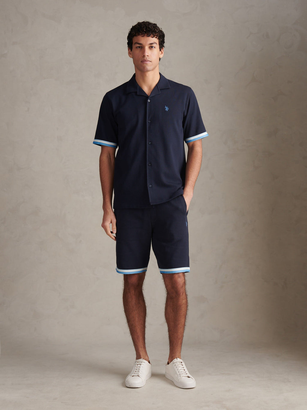 Mens Twill Taped Sweat Shorts Dark Sapphire Navy