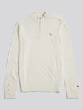 Mens Large Check Knit Quarter Zip Funnel Jumper Whisper White