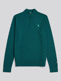 Mens Large Check Knit Quarter Zip Funnel Jumper Mediterranea