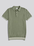 Mens Tipped Open Knit Polo Shirt Sea Spray