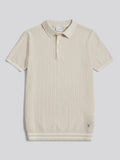 Mens Tipped Open Knit Polo Shirt Beige