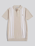 Mens Tonal Vertical Stripe Knit Polo Shirt Beige