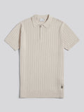 Mens Zip Knit Short Sleeve Polo Shirt Beige