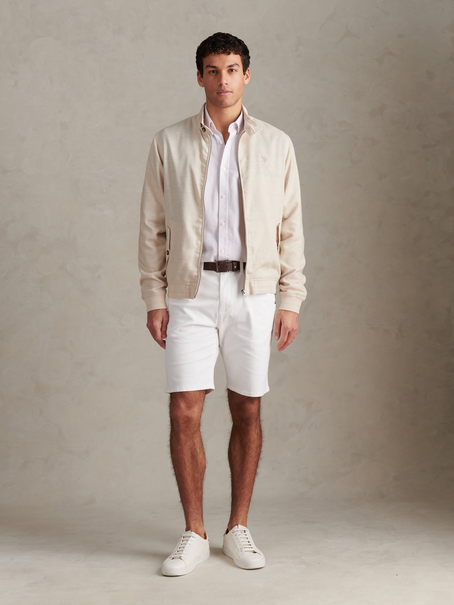Mens Linen Blend Harrington Jacket Beige