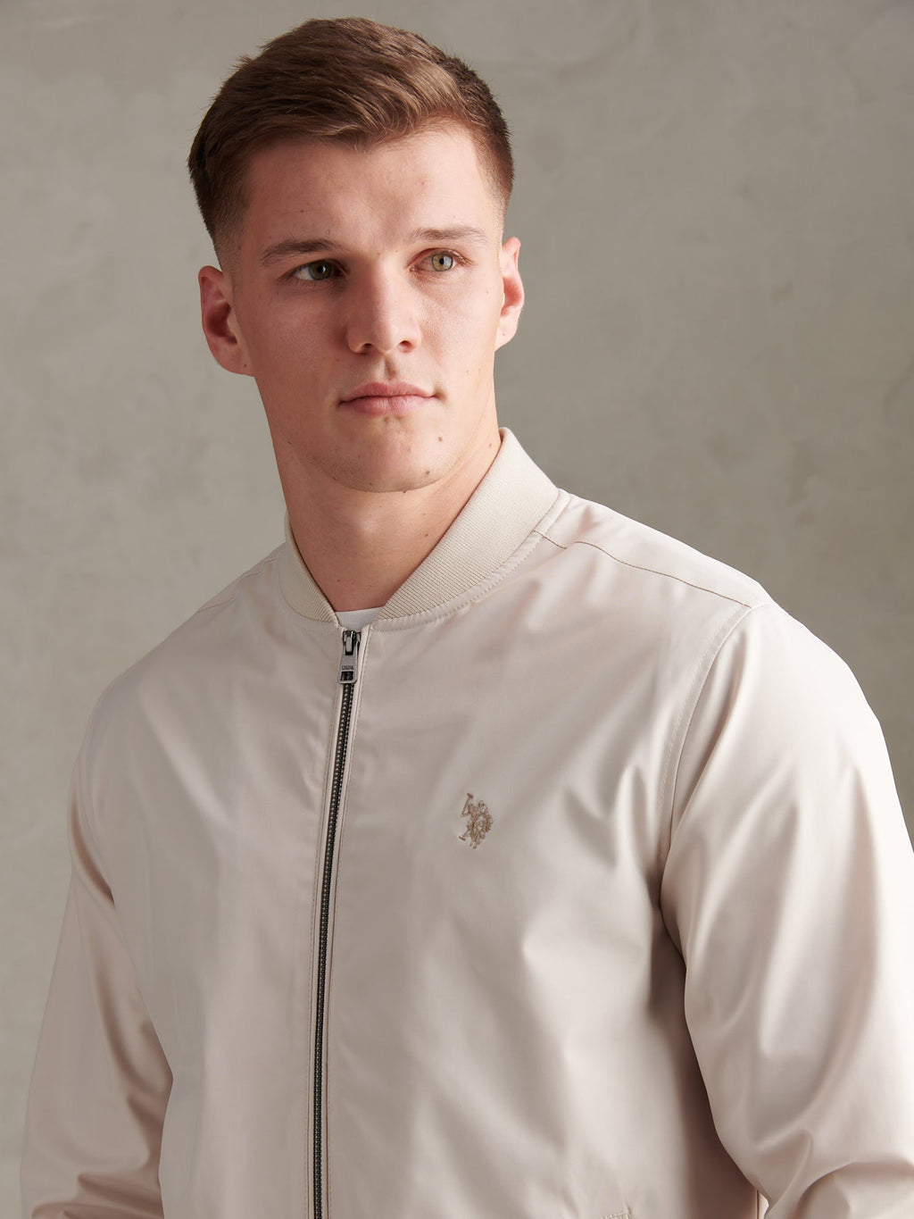 Mens Jersey Lined Smart Bomber Jacket Beige
