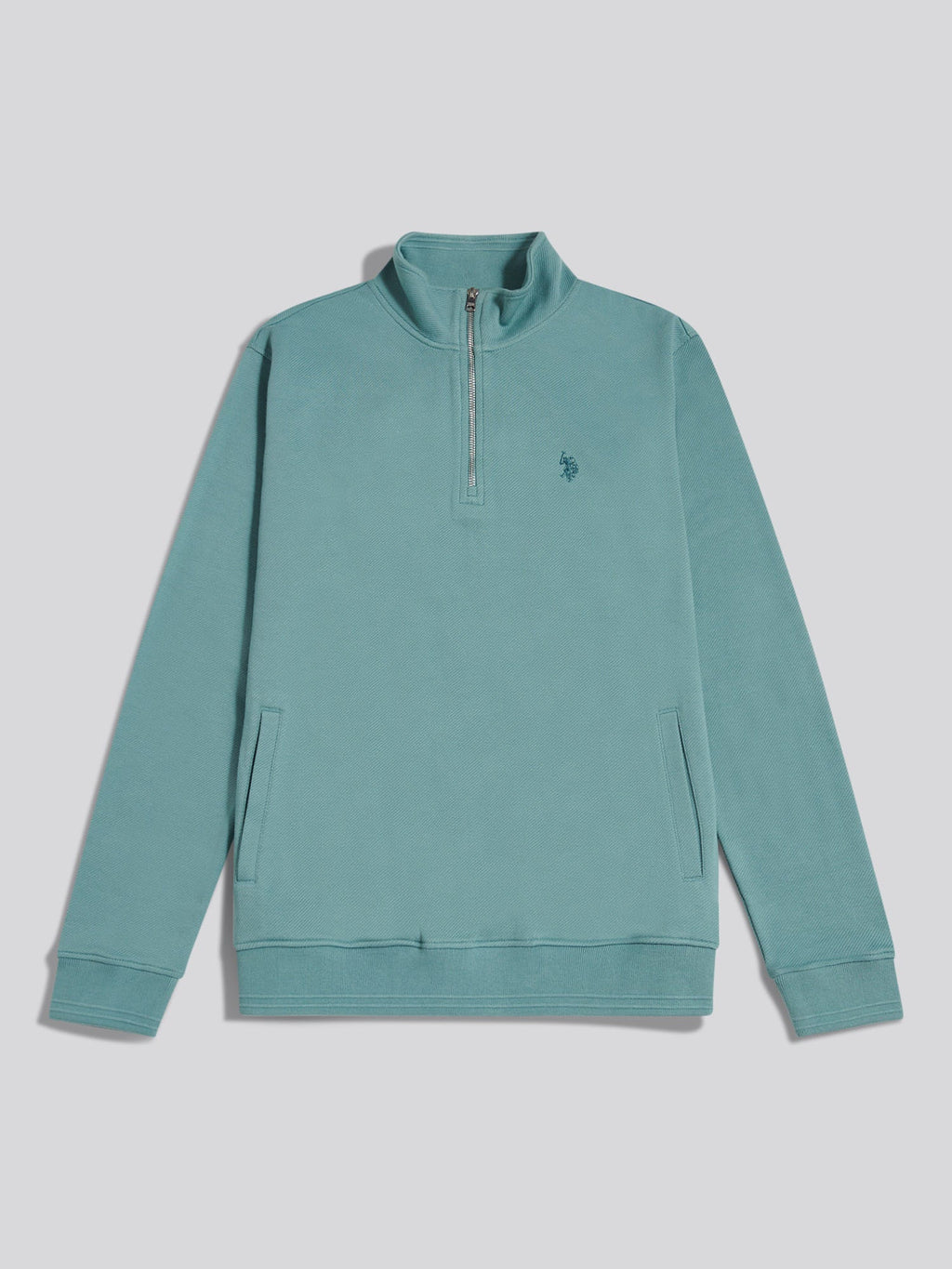 Mens Twill Textured 1/4 Zip Funnel Sweatshirt Arctic