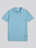 Mens Revere Collar Vertical Knit Polo Shirt Air Blue