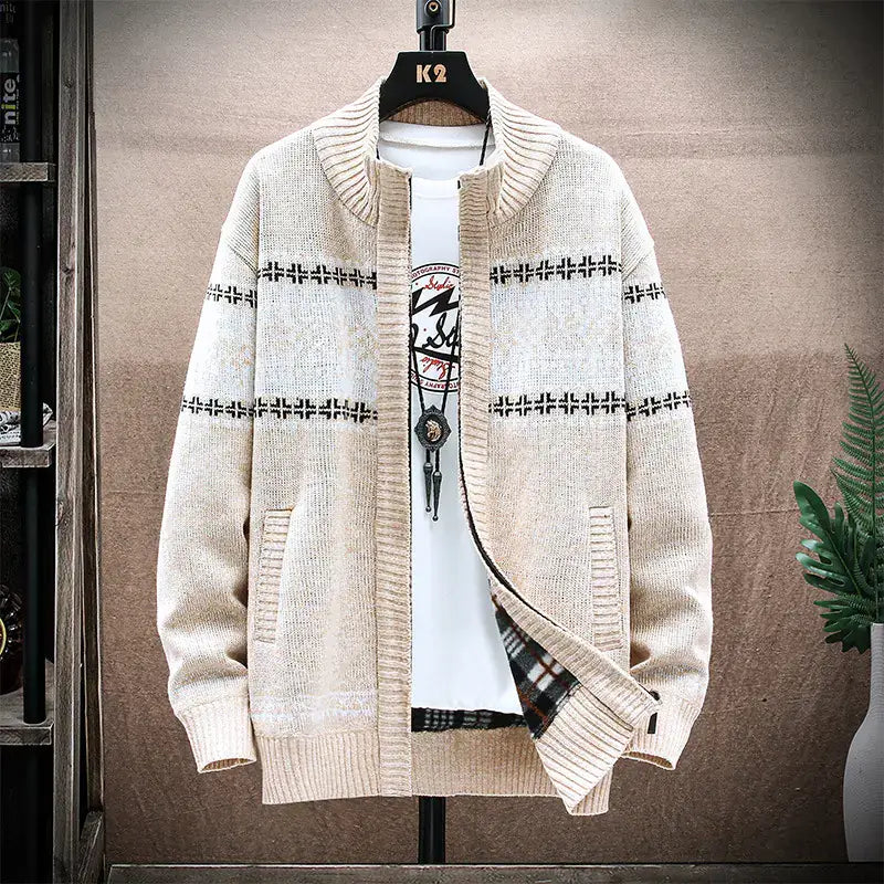 Men’s Printed Stand-Collar Cardigan Jacket – Warmth & Style in Multiple Colors