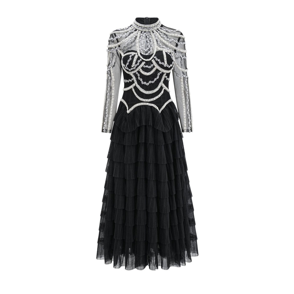 Elegant And Heavy Craft Long Sleeve Beaded Dress