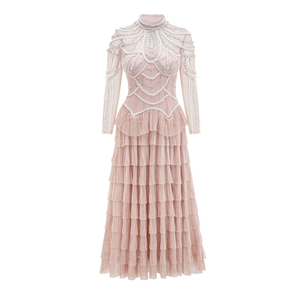 Elegant And Heavy Craft Long Sleeve Beaded Dress