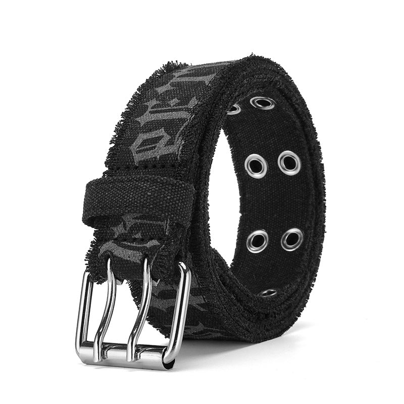 Jeans Belt Men's Embossed Cotton Washed