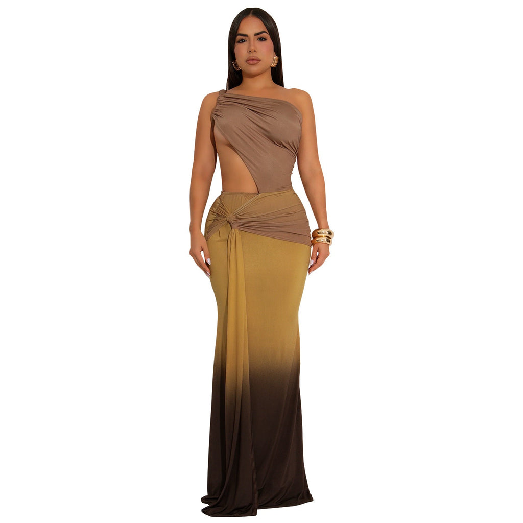 Summer Sexy Cross-shoulder Bag Arm Gradient Dress