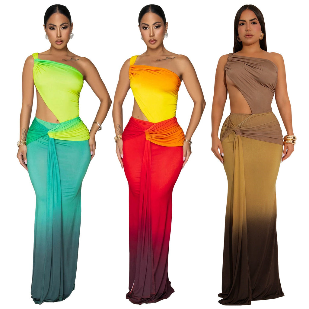 Summer Sexy Cross-shoulder Bag Arm Gradient Dress