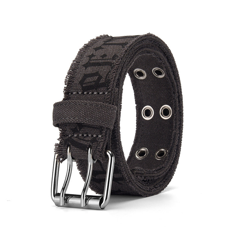 Jeans Belt Men's Embossed Cotton Washed