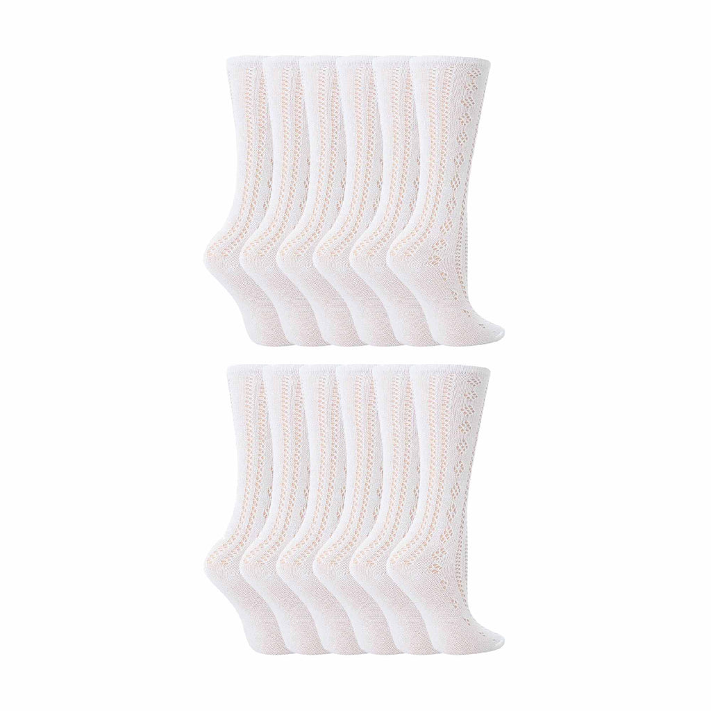 12 Pair Soft Cotton Rich Knee High White Uniform Kids Socks for School