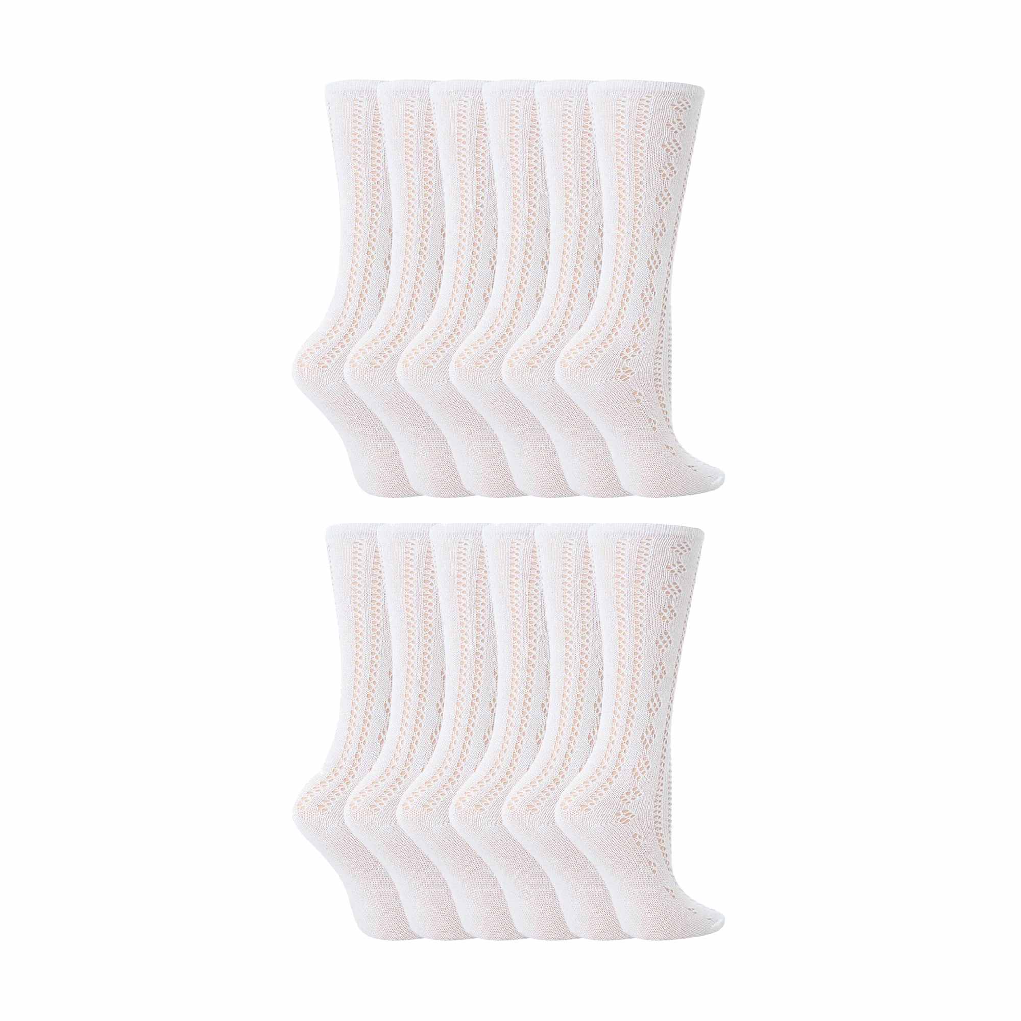 12 Pair Soft Cotton Rich Knee High White Uniform Kids Socks for School