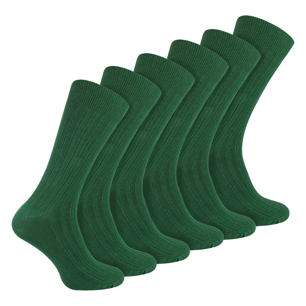 Mens Plain Coloured Cotton Rich Ribbed Dress Socks