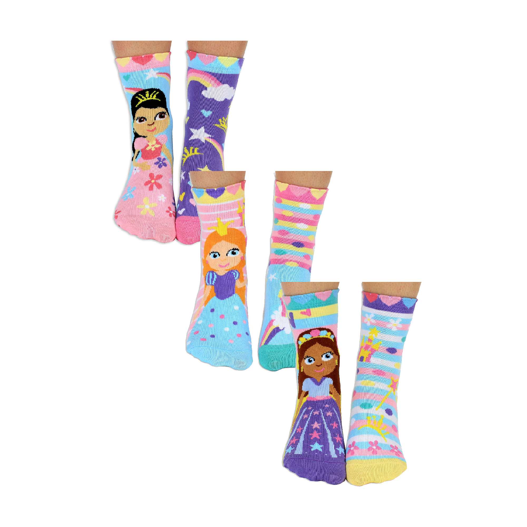 6 Pack Girls Cute Novelty Princess Odd Socks Gift Box