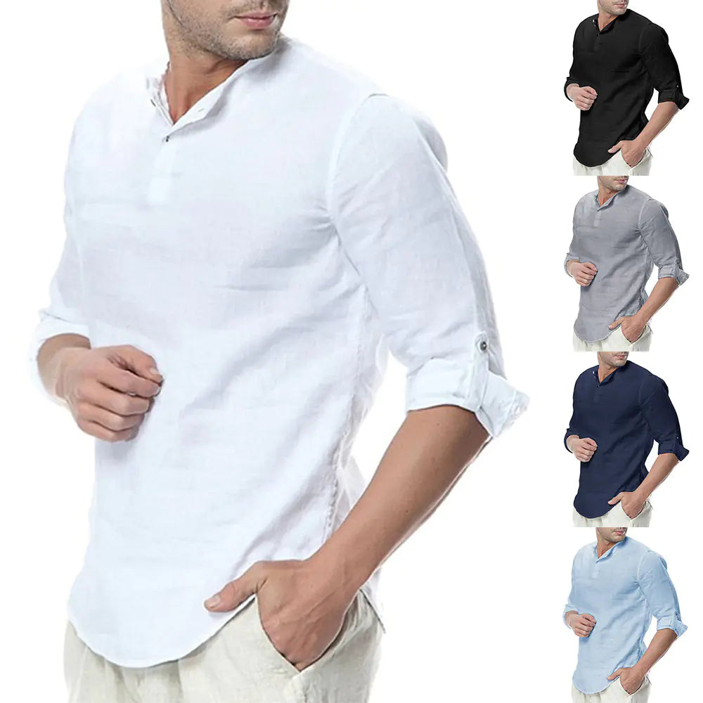 Men’s Linen Long Sleeve Shirt – Casual Smart Slim Fit