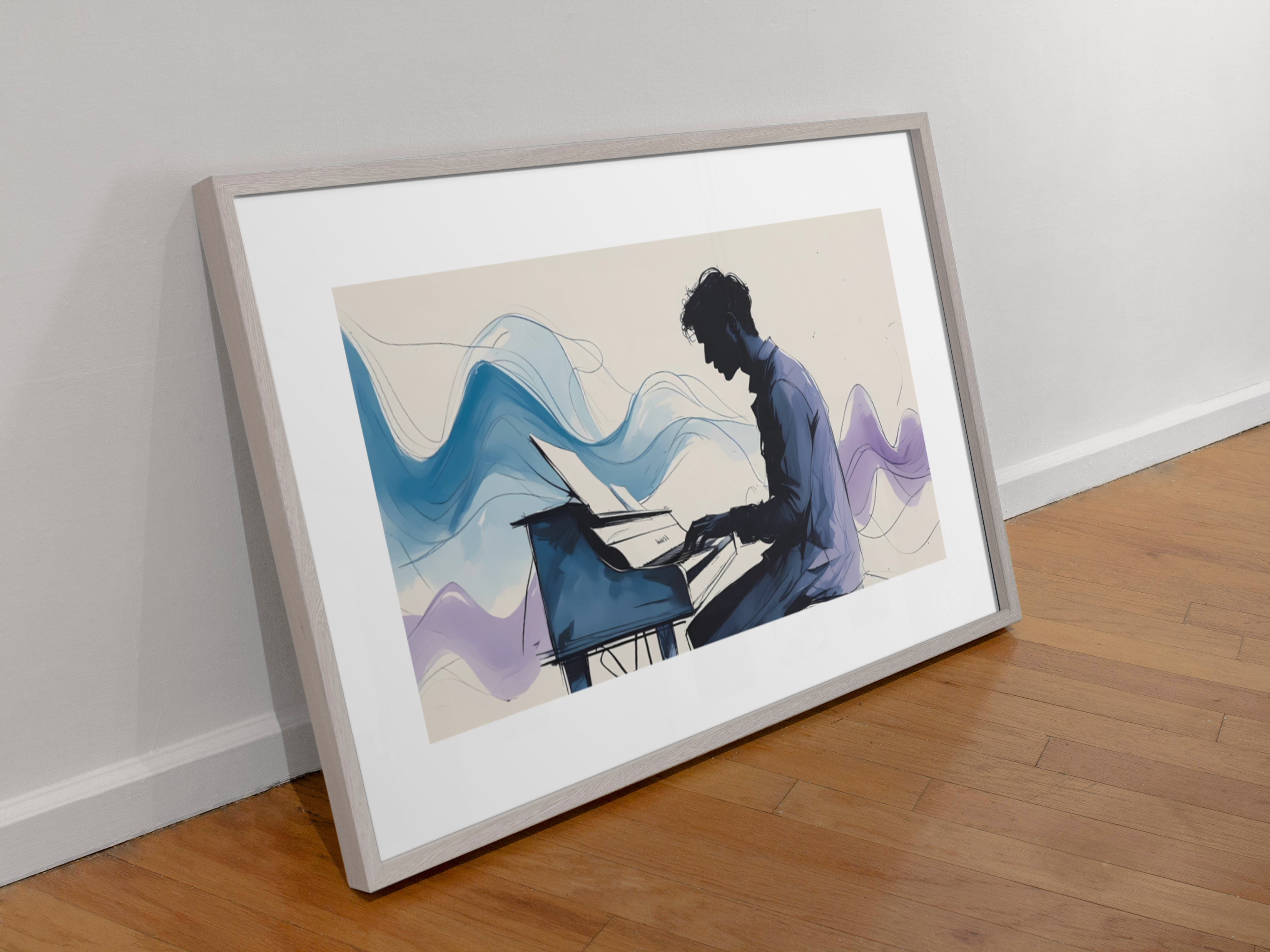 Elegant Piano Player Wall Art - Flowing Abstract Music Poster