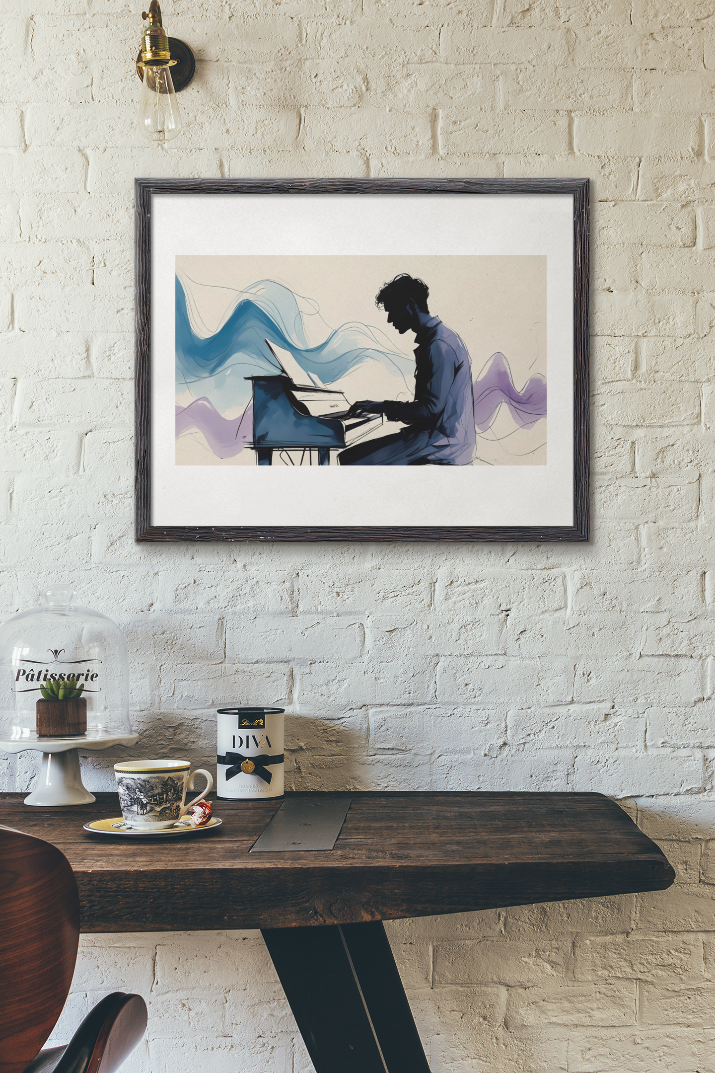 Elegant Piano Player Wall Art - Flowing Abstract Music Poster