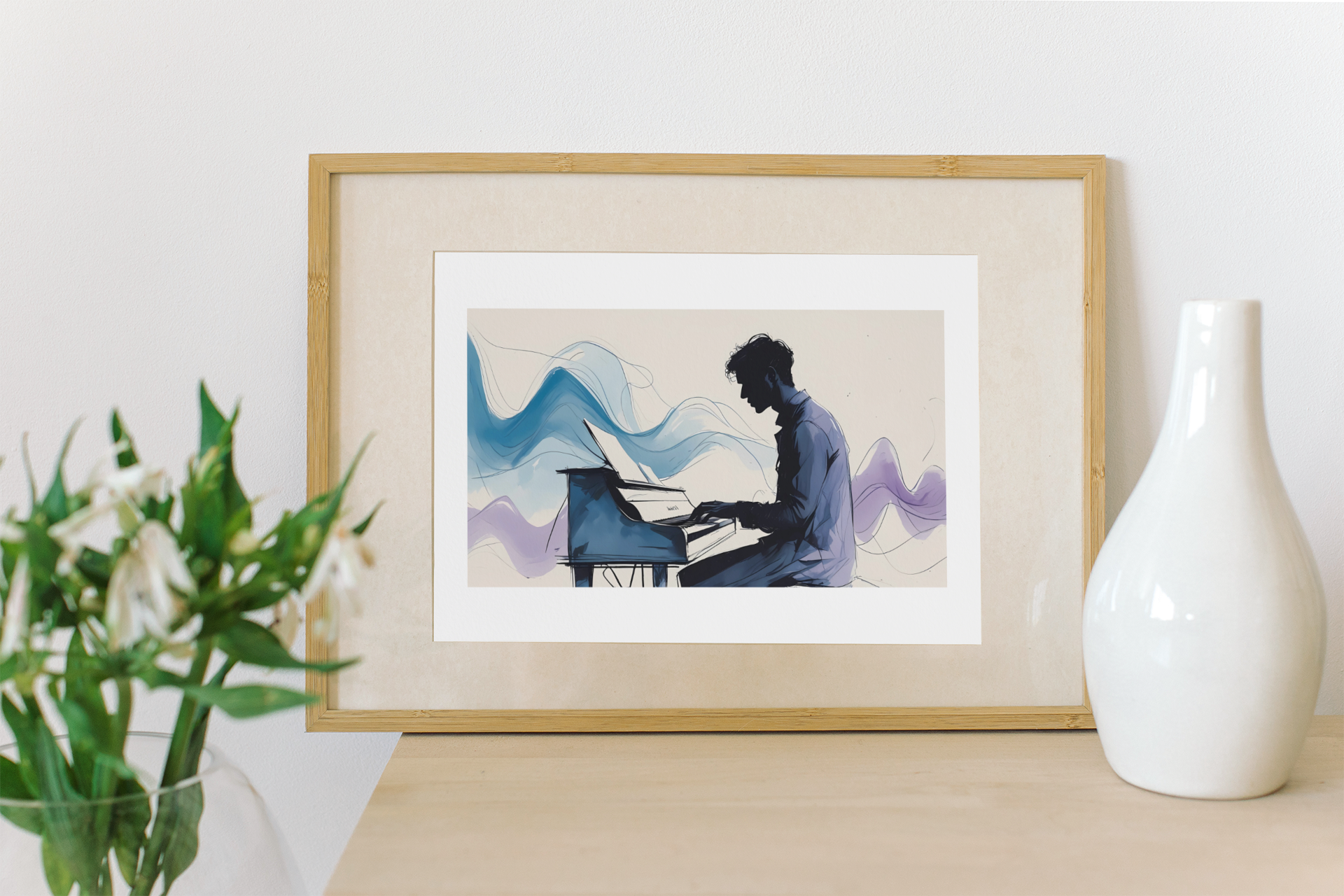 Elegant Piano Player Wall Art - Flowing Abstract Music Poster