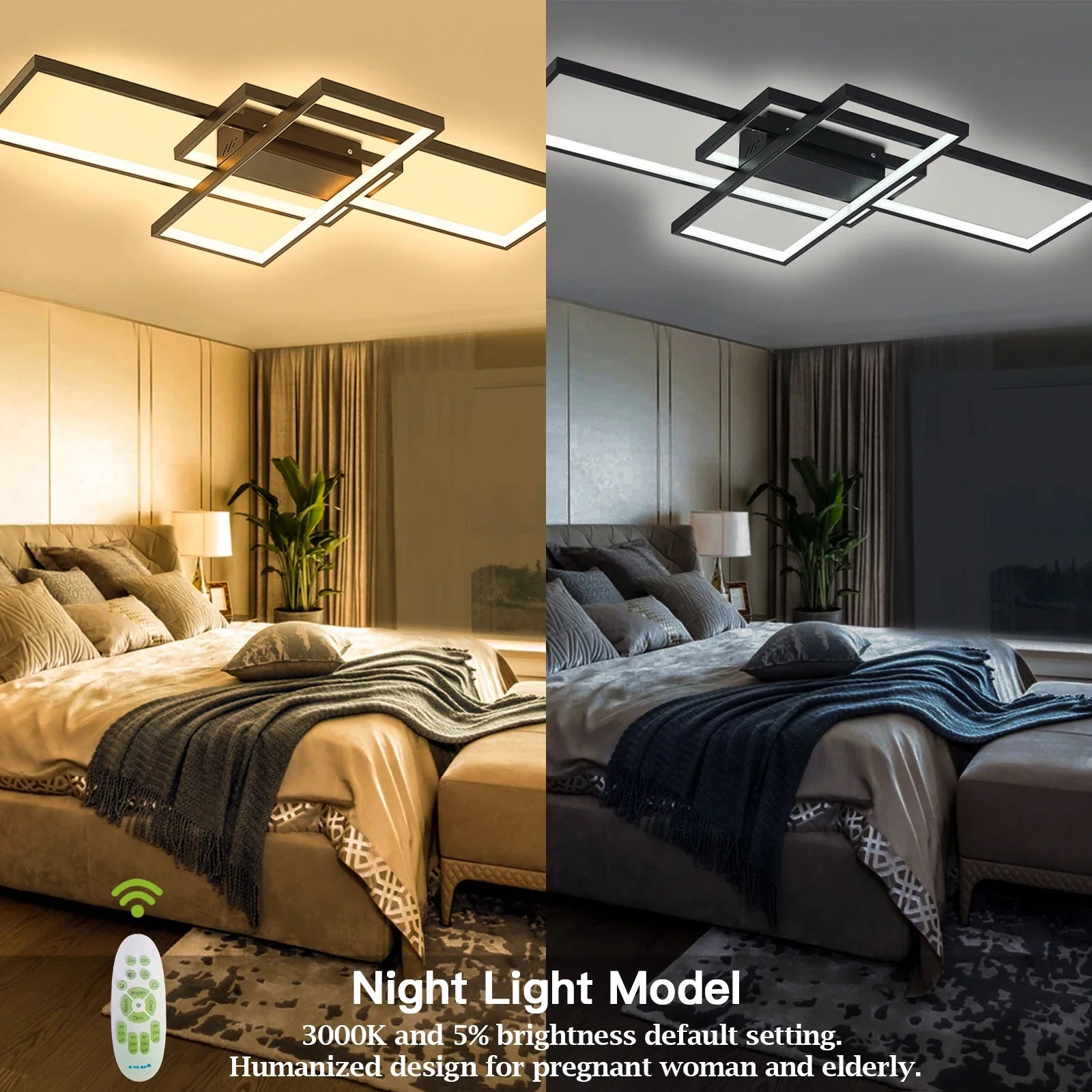 KOMORE Neutral Style Rectangular LED Semi Flush Ceiling Light, Cool White / Stepless Dimming for Office, Living Room