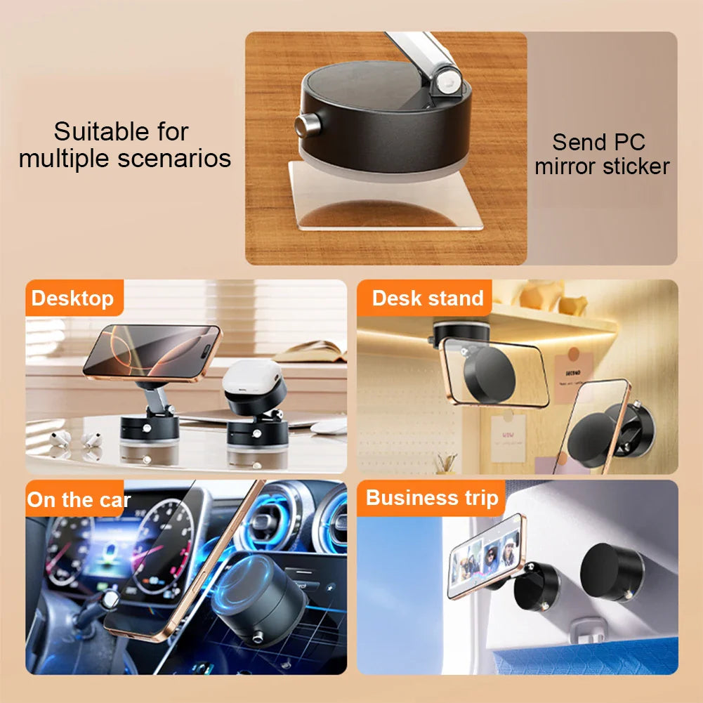 Mini Vacuum Double Side Magnetic Suction Cup Phone Holder Foldable Suction Cup Car Navigation Bracket for iPhone 16 15 Samsung