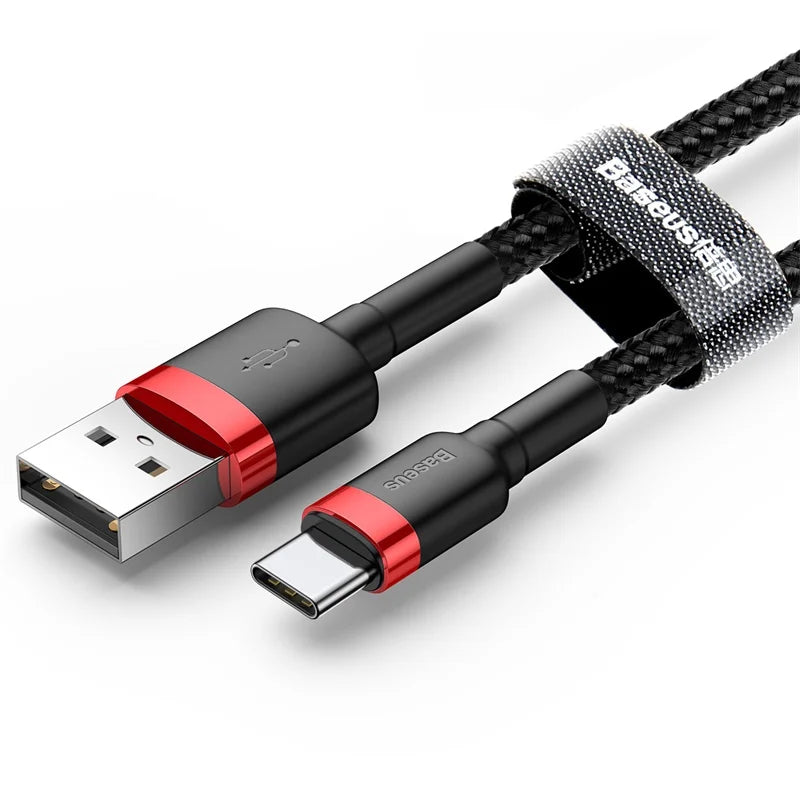 Baseus Type C Cable for Samsung S20 S22 Quick Charge 3.0 Cable USB C Fast Charging for Huawei P50 Xiaomi Mi 8 USB-C Charger Wire
