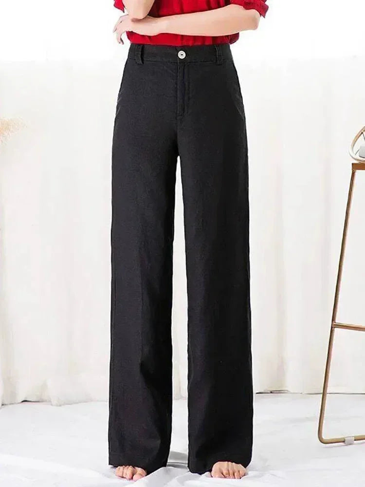 Women’s Cotton Linen Wide Leg Pants – High Waist Loose Fit Summer Trousers, Full Length Casual