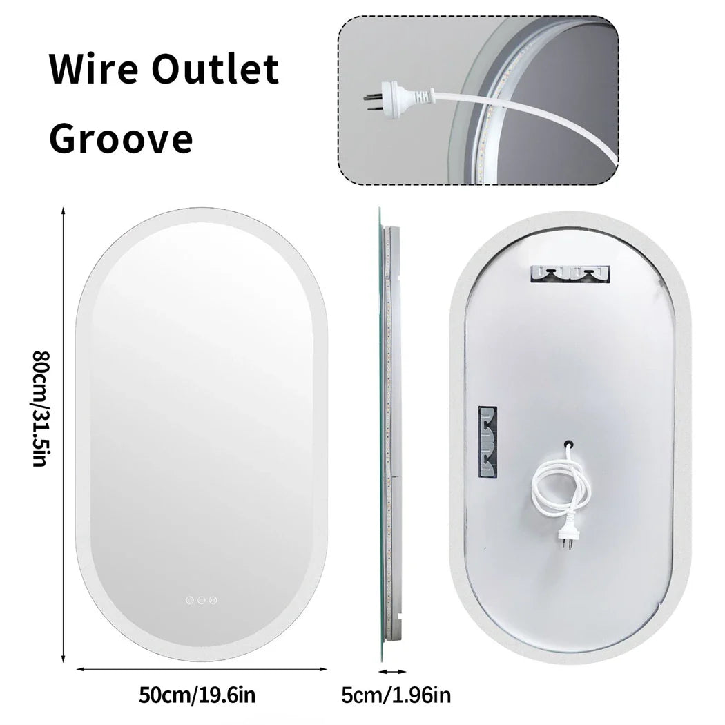 Oval LED Bathroom Mirror Smart Mirrors Dimmable 3 Colors Anti-Fog Light Memory IP65 CRI95 Large Wall Mounted Mirror 32 x 20 in