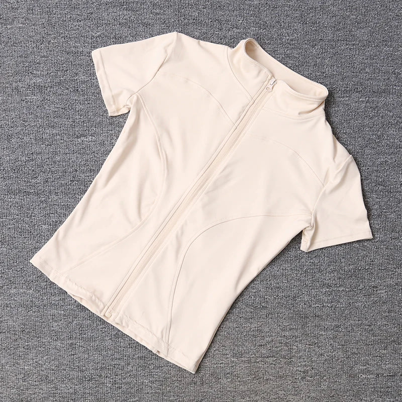 Women sport wear Slim Fit Polyester Quick-drying Full Zip Outdoor Fitness Running Tights Short Sleeves Women's Yoga Wear