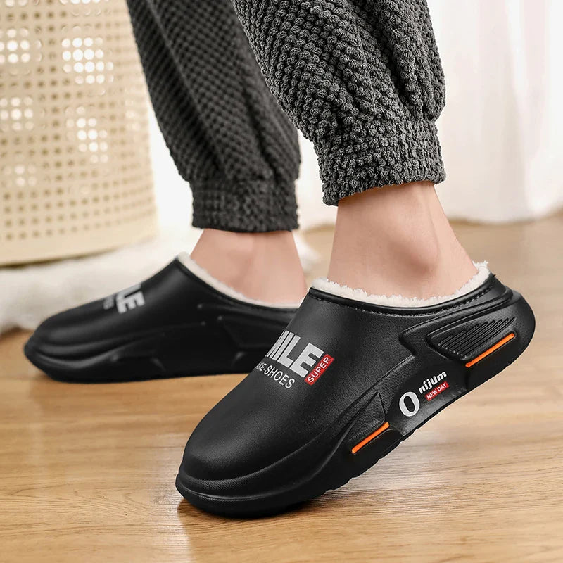 New Winter Men Warm Slippers Cotton Slippers Outdoor Indoor Cotton Shoes Waterproof Mens Comfortable Home Bedroom Plush Slippers