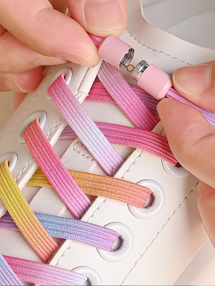 1Pair No Tie Shoe Laces Colorful Buckle Shoelaces Pearl Light Colorful Fashion Without Ties Elastic Laces Sneaker Kids Adult