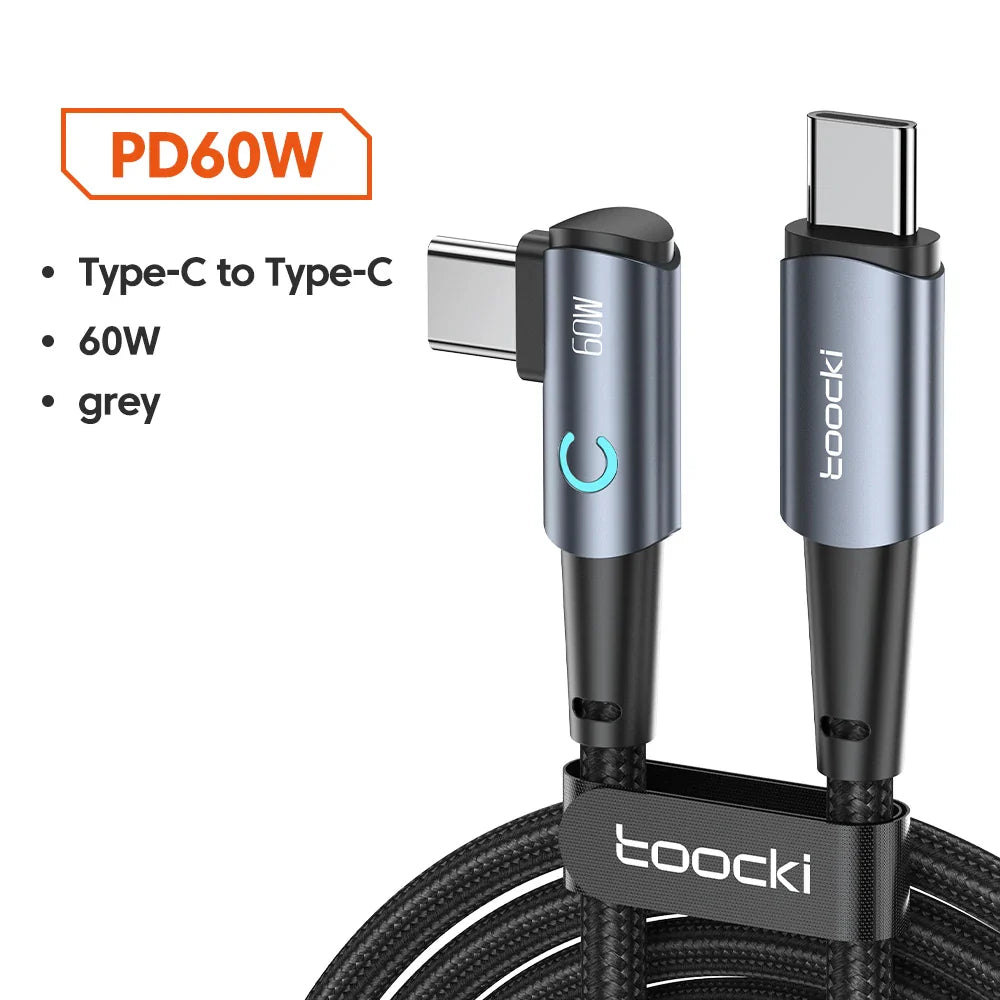 Toocki 90 Degree Elbow USB Type C Cable 100W 5A Fast Charging Data Cord For Huawei Xiaomi Samsung USB C To Type C Cable Gaming