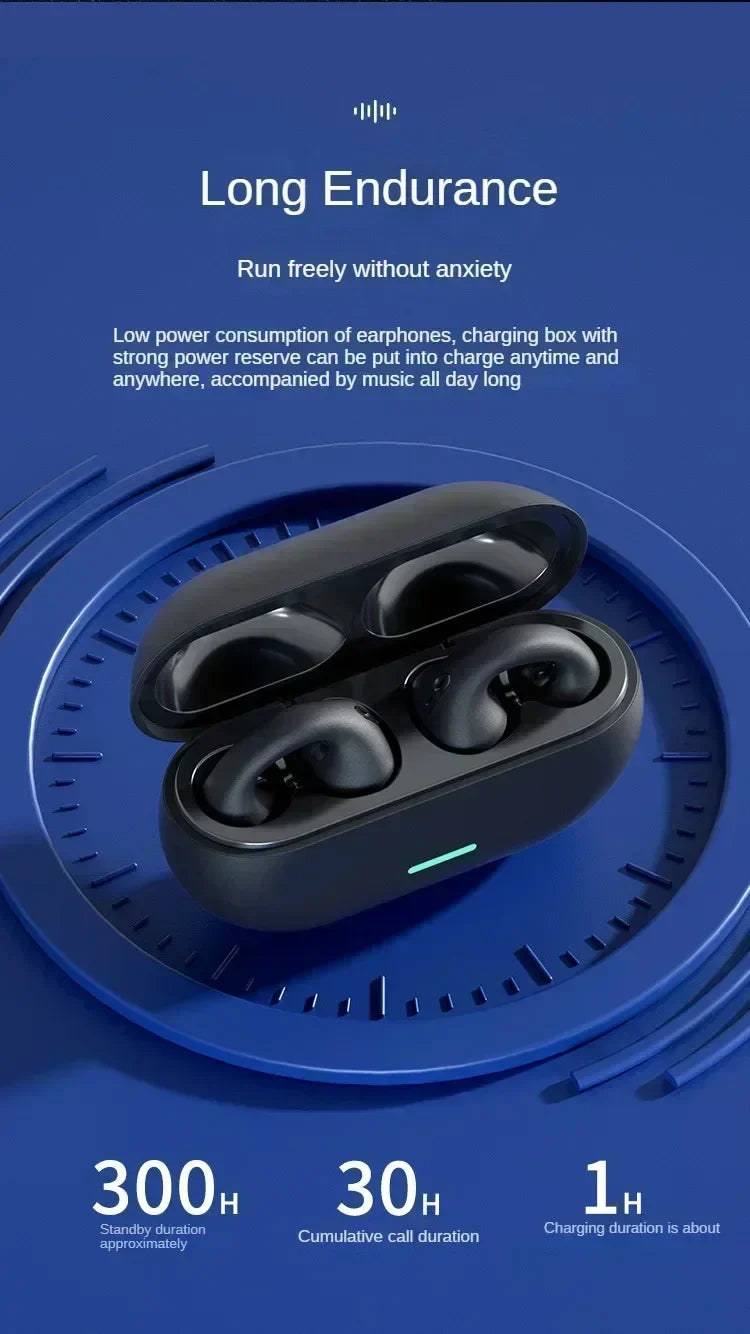 NEW Bluetooth 5.3 Wireless Bone Conduction Headphones T75 Clip Ear Music Noise Canceling Headset HD Call Sports Gaming Earphone