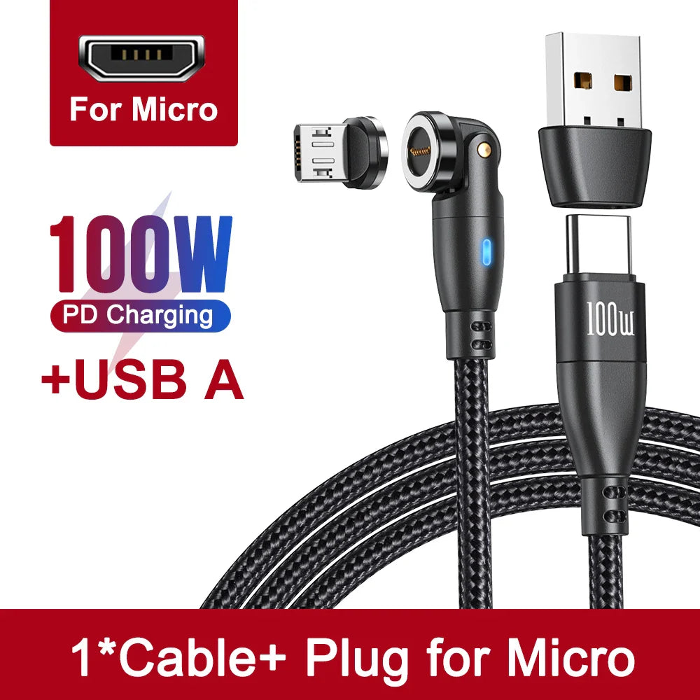 AUFU 100W Magnetic USB Type C Cable 5A Fast Charging Micro Type C Cable For Macbook Samsung for iPhone Magnet Charger Wire Cord