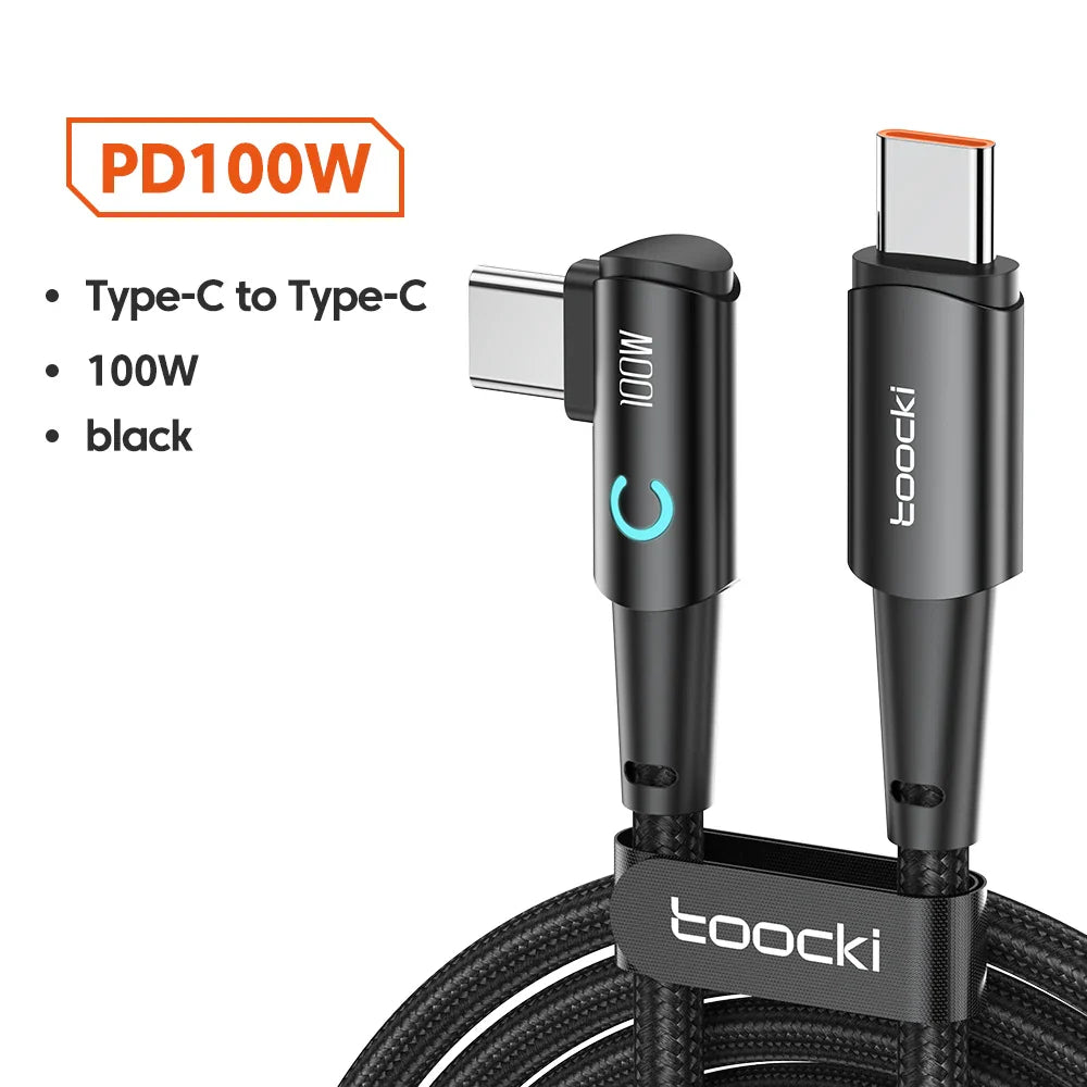 Toocki 90 Degree Elbow USB Type C Cable 100W 5A Fast Charging Data Cord For Huawei Xiaomi Samsung USB C To Type C Cable Gaming