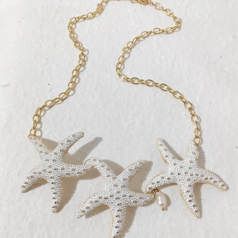 Trendy luxury  Starfish  Flower Elastic Pearl  Bracelet Bangle Jewelry For Women Party Gift