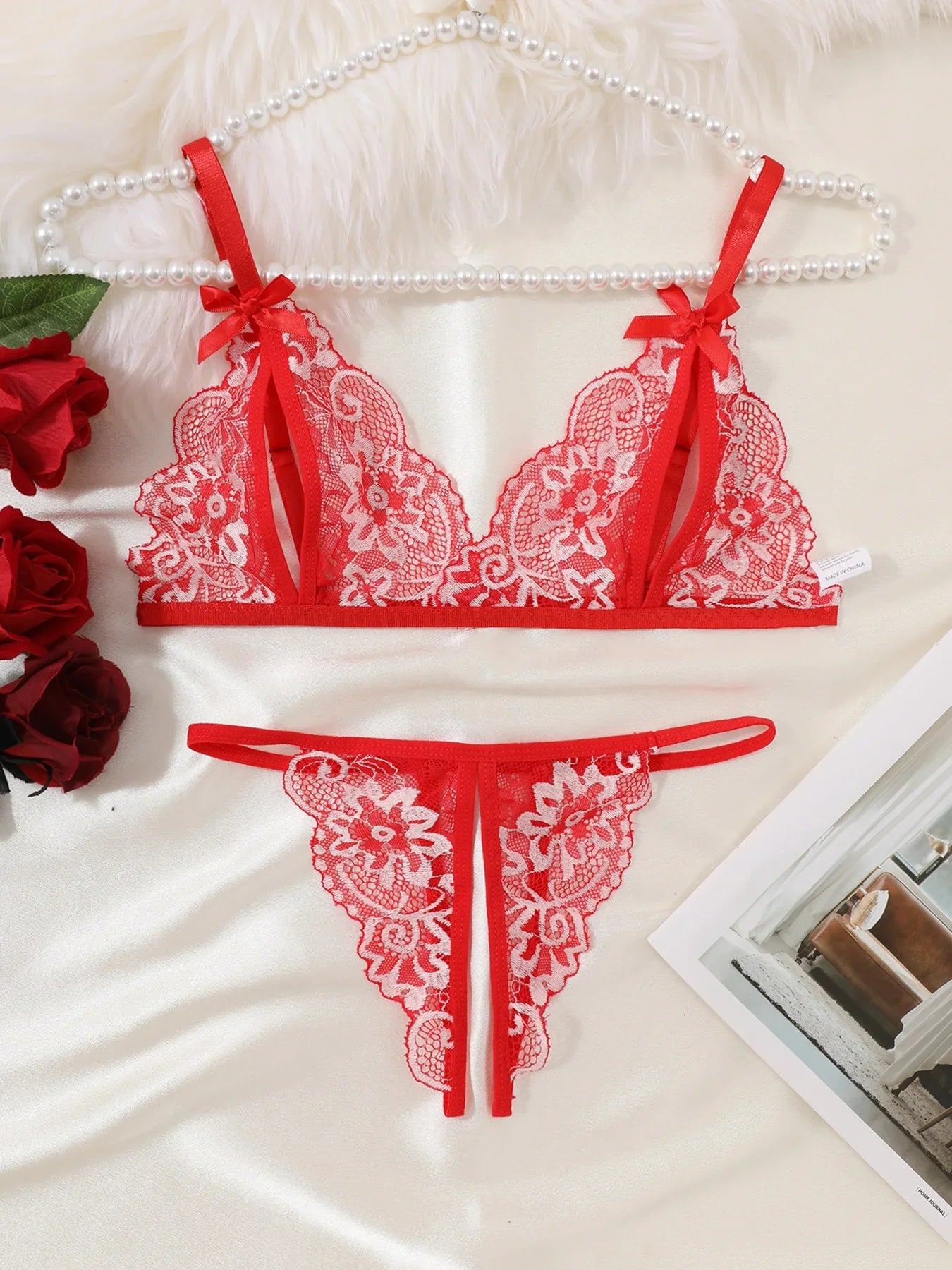 Women Sexy Lingerie Bra Thongs Sets Ultrathin Lace Lingerie Set Temptation Erotic Open Bra Crotchless Outfits For Pretty Girls